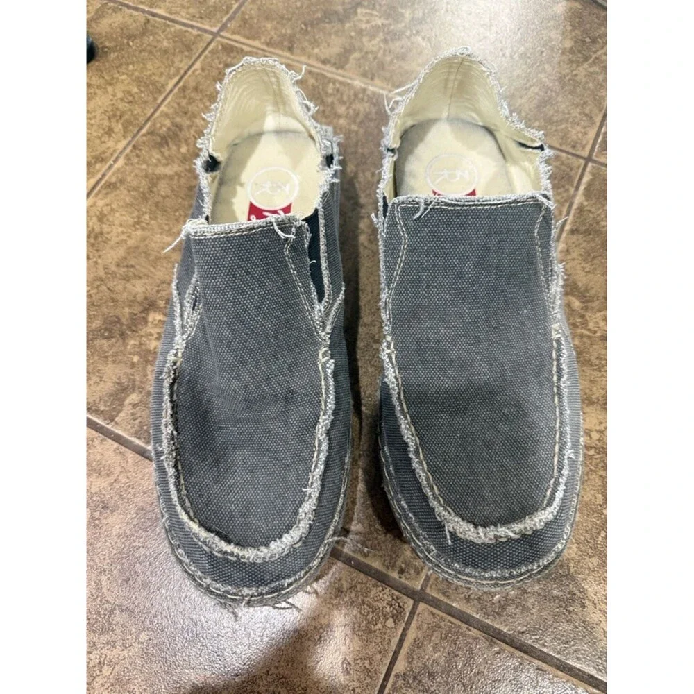 Tony Lama Canvas Slip On Shoes Mens 9.5D Gray Distressed Casual Loafers
